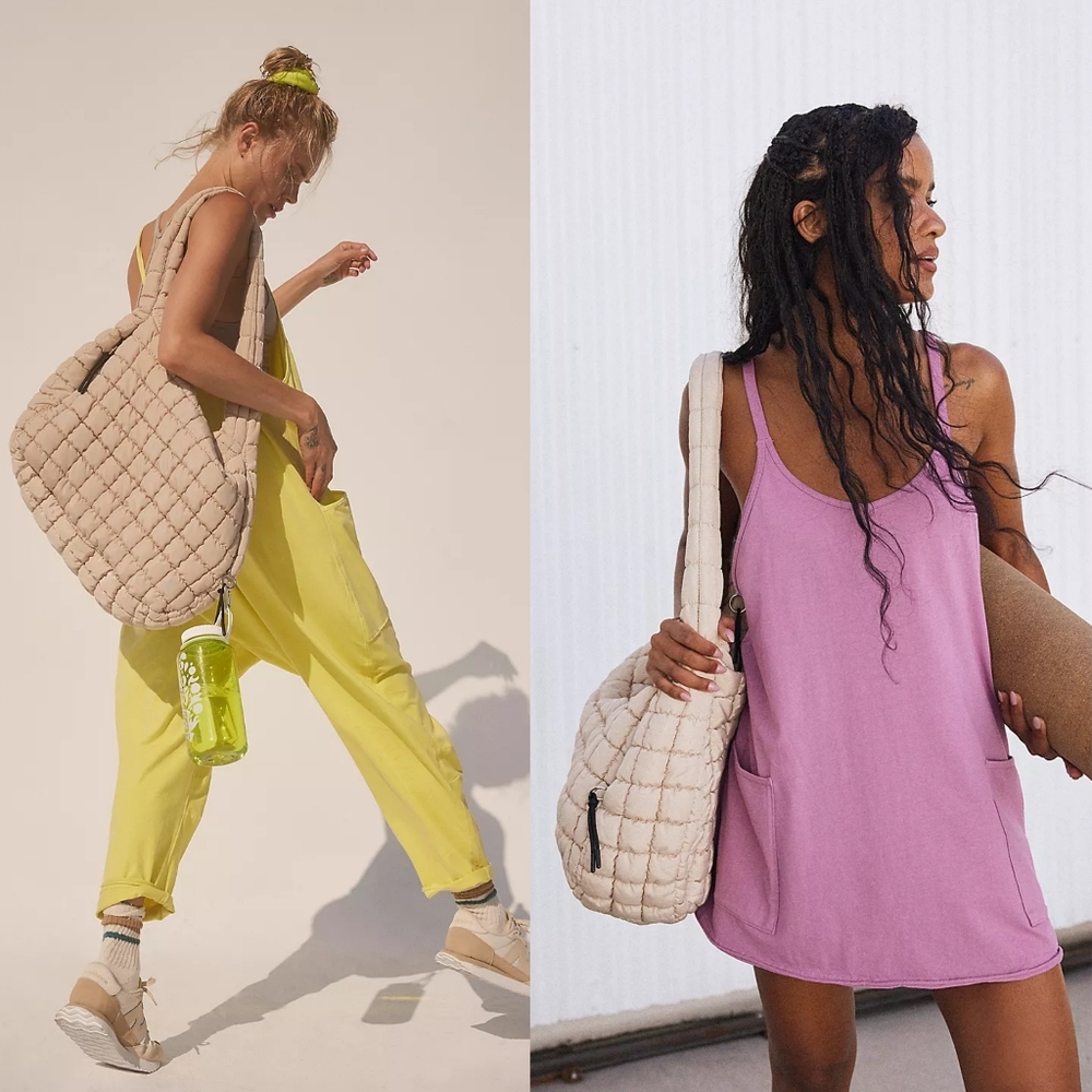 FP Movement Quilted Carryall Tote Off White Cream Shoulder Hobo Bag Free People - Picture 5 of 16